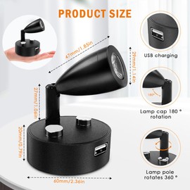 TZnponr 2PCS 12V - 24V RV LED Spotlight Small Size Reading Light USB Charging Port 360°Swivel Spotlight，Any Touch dimmable3500K Warm Light for Bedside lamp of Truck Trailer Ship (Black)