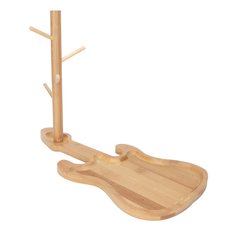 Key Storage Tray Wood Modern Guitar Shaped Base Jewelry Key