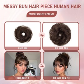 SPIKFN 1 PCS Messy Bun Hair Piece Real Human Hair Thick Updo Wavy Curly Chignon Ponytail Hair Extensions Hair Bun Hairpieces for Women Girls (#1 Jet Black)