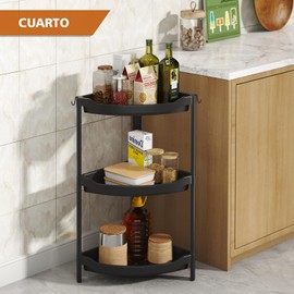 Estante Organizador de Plástico, Estantería de Almacenamiento para Cocina, Baño y Hogar con Diseño Ventilado, Ganchos y Montaje sin Herramientas (Negro, Esquinero · 3 Niveles · 44 × 31 × 70 cm)