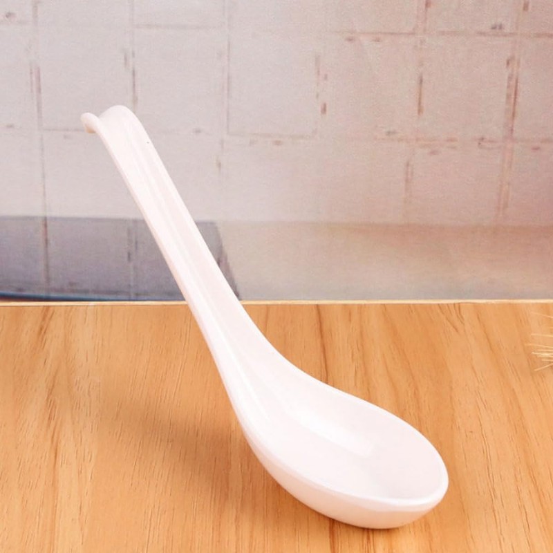 6Pcs Soup Spoon Ramen Noodle Soup Ladle White Soup Spoons