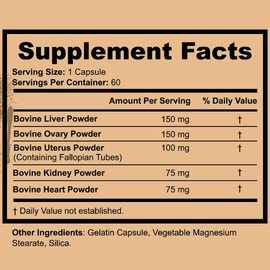 Well&Whole Beef Organ Supplement for Women - Grass-Fed Organ Complex Capsules-Beef Liver, Kidney, Heart, Ovary & Uterus - Grass Fed & Pasture Raised- Total Body Wellness & Performance - 60 Capsules