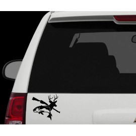 Redgeez Corner Fish Deer Gun Vinyl Decal Sticker Car Truck SUV Window Bumper Wall Laptop Tablet - Matte Black