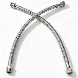 OBQSNS 12 Inch Faucet Supply Lines, 3/8 OD Comp (Male) x 3/8 Comp (Female) Connector Braided Stainless Steel Extension Hoses for Bathroom Kitchen Sink（1 Pair）