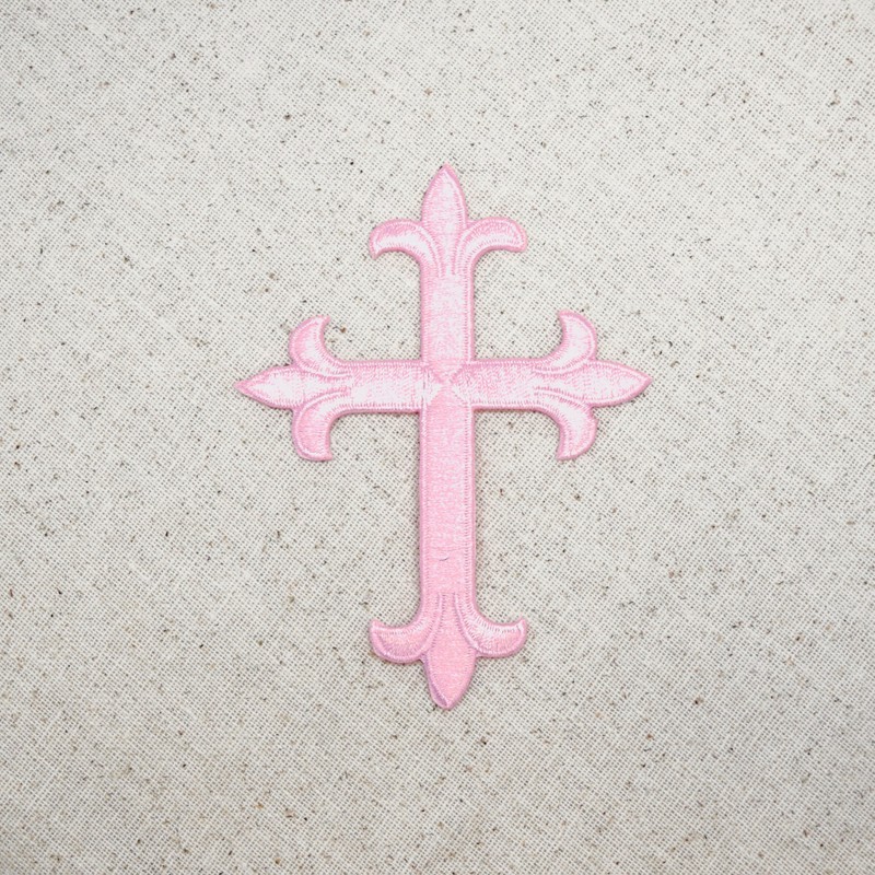 4" Cross, Fleur de lis, Religious, Embroidered, Iron-on Patch (Light