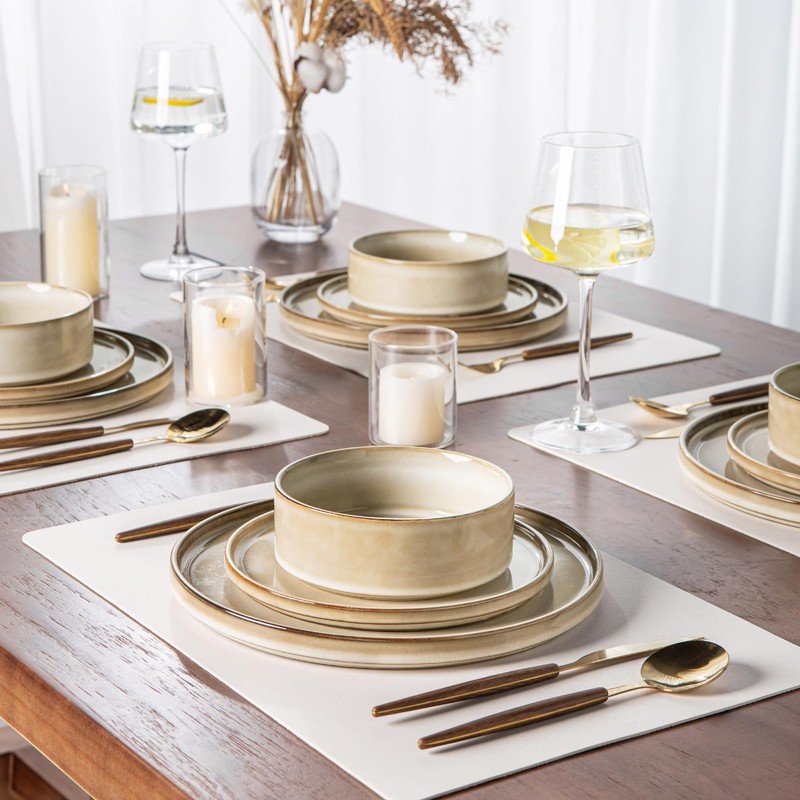 AmorArc Ceramic Dinnerware Sets, Handmade Reactive Glaze Stoneware Plates and