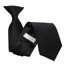 DQT Men's Plain Satin Polyester Easy to Wear Clip On Tie Made for Security Officers Business and Wedding - Black