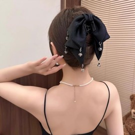 Bow Claw Hair Clips for Women Girls Jaw Clip Barrette for Thick Thin Hair Black Ponytail Holder Clip Large Bow Accessories Clips Bowknot Decorative Hair Claw Hairclip Barrettes for Party Prom Festival