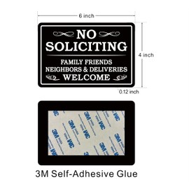 No Soliciting Sign - Welcome Family, Friends, Neighbors, and Delivery Sign - Premium Durable Frosted Acrylic Material, Super Strong Adhesive, Quick Installation, Suitable for Your Home and Business(6×4 inches, Black/White) (No solicitation 1)