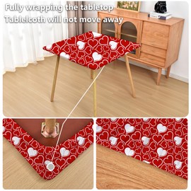 Amonsa Spring Red Heart Fitted Tablecloth with Elastic for 34x34 inch Square Folding Tables Washable Valentines Day Stretchy Spandex Card Table Covers Cloth Fabric Table Cloths Not Vinyl