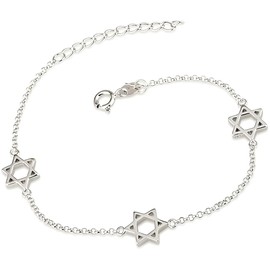 My Daily Styles 925 Sterling Silver Women's Star of David Link Bracelet - Adjustable Size 6.5"-7.5" (Star of David)