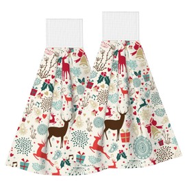 PDDCWAY 2 Pcs Spring Summer Hanging Hand Towels Cute Deer Floral Gifts Kitchen Towels Bathroom Towels Tea Bar Towel for Farmhouse Housewarming Tabletop Home