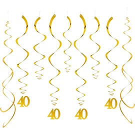 GAKA FAVOR Swirl Decoration Number 40 Gold Spiral Garland Foil Ceiling Hanger Double Spiral Decoration for 40th Birthday, Wedding, Anniversary or Party Decoration (Pack of 20)