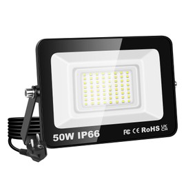RIGIDON LED Spotlight Outdoor & Indoor with Plug, 1 x 50 W 5000 LM 230 V Spotlight, Floodlight for Garden, Garage, Patios, Yard, Construction Sites Work Spotlight, 6000 K Cool White Waterproof