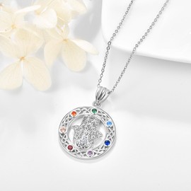 KINGWHYTE Chakra Necklace 925 Sterling Silver Chakra Yoga Pendant Healing Necklace Chakra Jewellery Gifts for Women Ladies, Sterling Silver, Cubic Zirconia