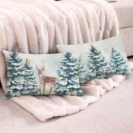 Pack of 2 Christmas Cushion Covers, 50 x 30 cm, Rectangular, Christmas Decoration Indoor, Linen Cushion Cover Christmas, Christmas Decoration for Living Room, Bedroom, Sofa Decorations (Style-D)