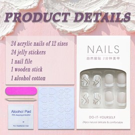 Petite Press on Nails Short Square SWEKKE French Tip Fake Nails White Full Cover White Swirl False Nails with Designs Gold Line Glossy Glue on Nails Acrylic Nails Artificial Nails for Women Girls 24Pcs