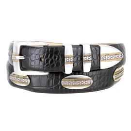 Andrew Silver with Gold Buckle Alligator Black Genuine Leather Belt 1-1/8" Wide (34, Black)