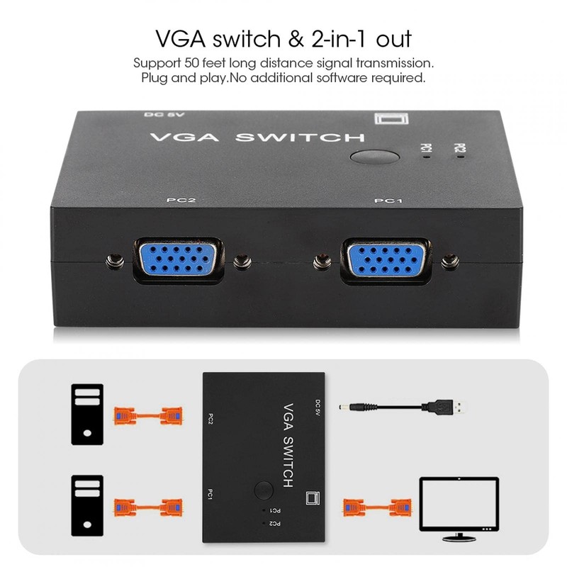 VGA Video Switch, VGA Splitter Computer Accessory Monitors Splitter Box