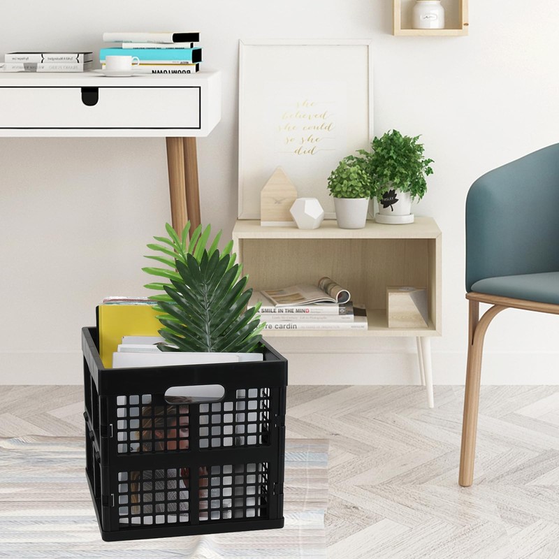 Aninhao 18 Quart Square Folding Milk Crate, 3 Pack Black