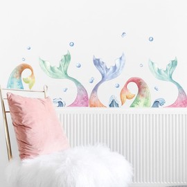 Buer Homie Decor for Girls Bedroom Mermaid Tail Pattern, Mermaid Stickers Wall Decals for Bathroom, Mermaid Wall Art