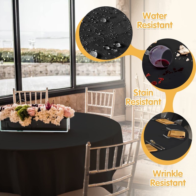 BRILLMAX 6 Pack Black Round Tablecloths 108 Inch - Circle