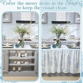 VitalCozy Cabinet Curtains 28" W x 51" L Sink Skirt for Bathroom Kitchen Botanical Flower Floral Cabinet Curtains for Classroom Home Farmhouse Rustic Drape Under Desk Privacy Drape for Laundry Room