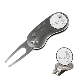 CRESTGOLF Golf Marker with Magnetic Green Fork Folding Golf Fork Divot Tool Repair Tool Portable Convenient Gray