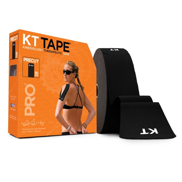 KT Tape, Pro Synthetic Kinesiology Athletic Tape, 150 Count, 10” Precut Strips, Jet Black