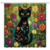 KTGHA Black Cat Shower Curtain Boho Floral Cute Pet Cats