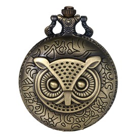 JewelryWe Father's Day Gift Pocket Watch Men's Retro Airplane/Owl/Indian Old Man/Cross Chain Watch Analogue Quartz Watch Pendant with Necklace Chain Bronze Gift for Men, Bronze Owl, Festive Occasions