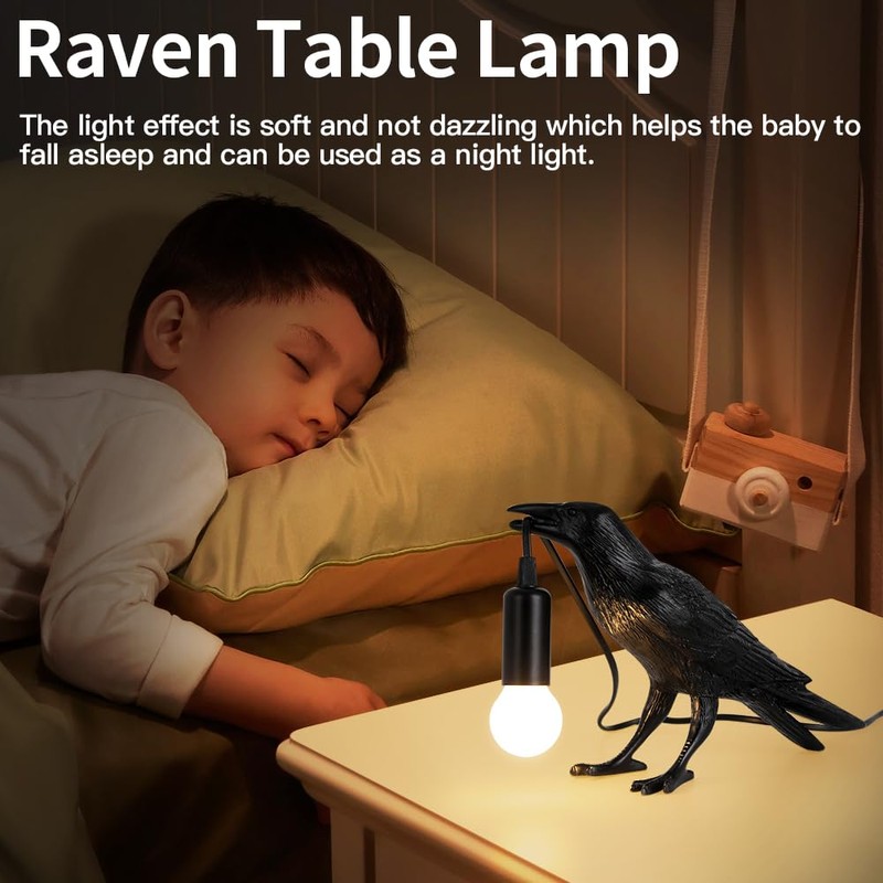 Shandaglo Crow Lamp Raven Table Lamp with Bulb, Crow Light
