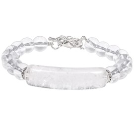 Nupuyai Rock Crystal Beads Bracelet for Women, Energy Healing Stone Round Beads Adjustable Bracelet with Tube Stone Charm