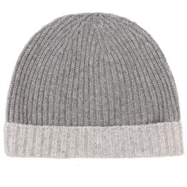 Pure 100% Cashmere Bi-Color Beanie for Men, Warm Soft Mens 3Ply Cashmere Beanie Hat in a Gift Box; Ultra Plush