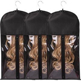 Wig Bag Wig Storage Hair Extension Holder Hair Extension Storage Wig Bags Storage with Hanger Wig Storage for Multiple Wigs Hanger Hair Extensions, Wigs & Accessories (3PCS/BLACK)