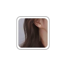 Inateannal Star Threader Chain Earrings Crystal Star Ear Climber Earrings Long Threader Chain Drop Earrings Gold Bar Threader Dangle Earrings Jewellery for Women and Girls, Zinc, No Gemstone