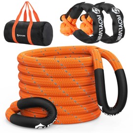 Roylvan 1" x 30ft Kinetic Recovery Tow Rope, 48800 LBS Nylon Tow Strap with 2 Soft Shackles 1/2" x 22", 30% Elasticity Heavy Duty Offroad Towing Straps Kit for Tractor, UTV, Trucks, SUV, ATV, Orange