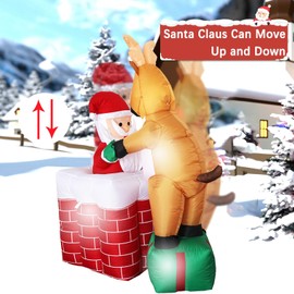 PIPIMOUSE 5 FT Christmas Inflatables Santa in The Chimney Up and Down with Reindeer, Inflatable Santa Claus with Built-in LEDs Blow Up Santa Yard Decorations for Garden Lawn Outdoor Decor