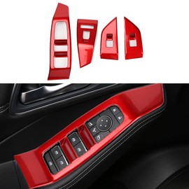 XITER 4PCS Red Window Switch Panel Cover Door Armrest Cover Window Lift Trim for Nissan Rogue 2021 2022 2023 2024 2025 Interior Accessories