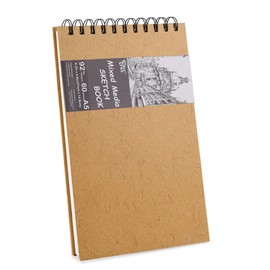 5.8" x 8.3" Mix Media Sketch Book, Top Spiral Bound Hardcover Art Journal Sketchbook,60 Sheets 92lb/150gsm Acid Free Artist Drawing Neutral White Paper for Painting Writing Illustration,Turmeric