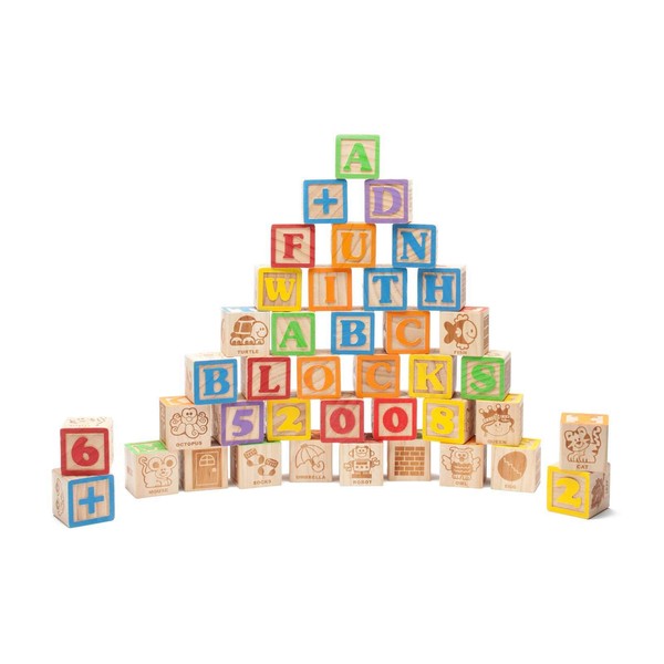 maxim enterprise, inc. Jumbo Wooden Blocks, ABC Blocks for Toddler Learning, Baby Shower Decoration, Engraved Alphabet and Number Blocks to Stimulate Learning, Creativity, Early Development, 40Pcs