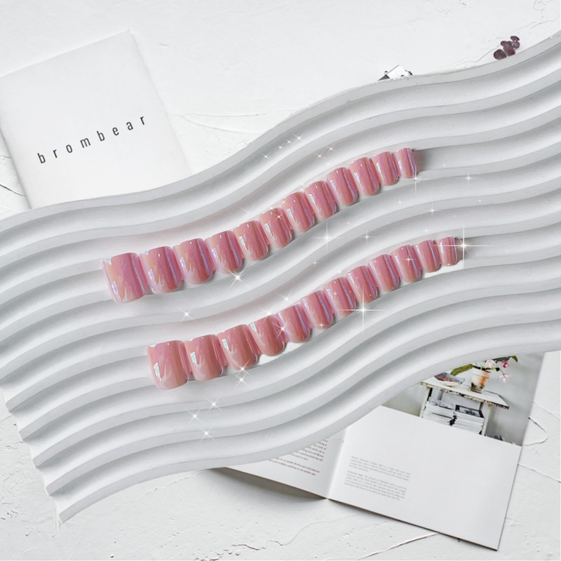 Glazed Pink Chrome SXVME Aurora Nails 24PCS Short Square Press