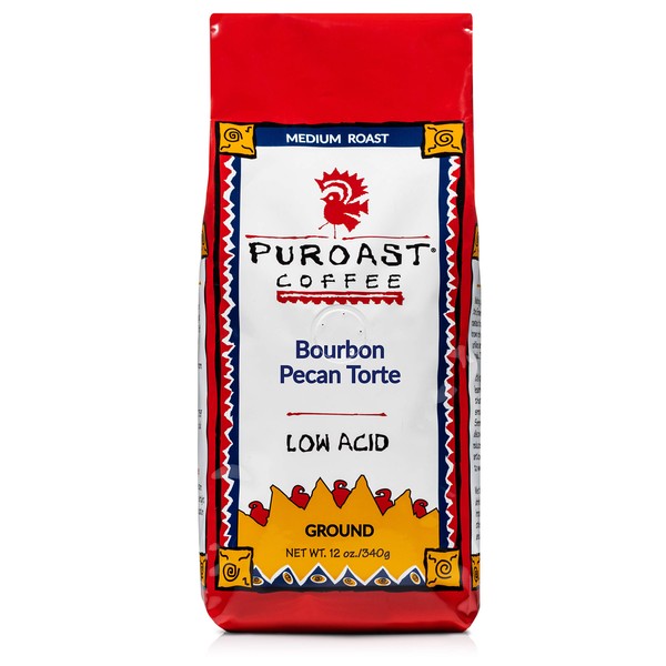 Puroast Low Acid Ground Coffee, Bourbon Pecan (Caffeinated) Flavor, High Antioxidant, 12 Ounce