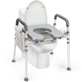 Raised Toilet Seat with Handles, 500lb Handicap Toilet Seat with Handles Over Toilet, Commode Chair with Adjustable Height & Width, Toilet Seat Risers for Seniors, Elderly, Handicap