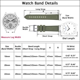 EACHE Canvas Watch Strap 22mm Mens Quick Release Canvas Leather Watch Strap Grey Nylon Replacement Watch Band Black Buckle