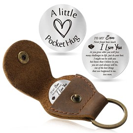 Jack&Chris Pocket Hug Token Long Distance Relationship Keepsake, Double Sided Message Engraved with Genuine Leather Keychain, JC65