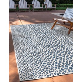 Unique Loom Outdoor Collection Area Rug - Cape Town (9' x 12' Rectangle, Blue/Ivory)