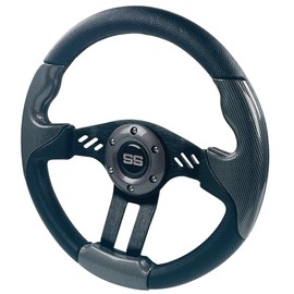 Huskey Trooper Carbon Fiber Steering Wheel Black Brushed Spokes Non-slip Texture Grip W/Matte Black Hub Adapter For E-Z-GO Medalist TXT RXV VALOR ST Gas Electric Models Premium Quality