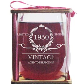 Vintage 1950 Limited Edition - Aged To Perfection Stemless Wine Glass and Presentation Packaging