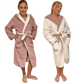 HOMELEVEL Sherpa Children's Bathrobe with Hood for Boys and Girls, Reversible Dressing Gown - 146-152